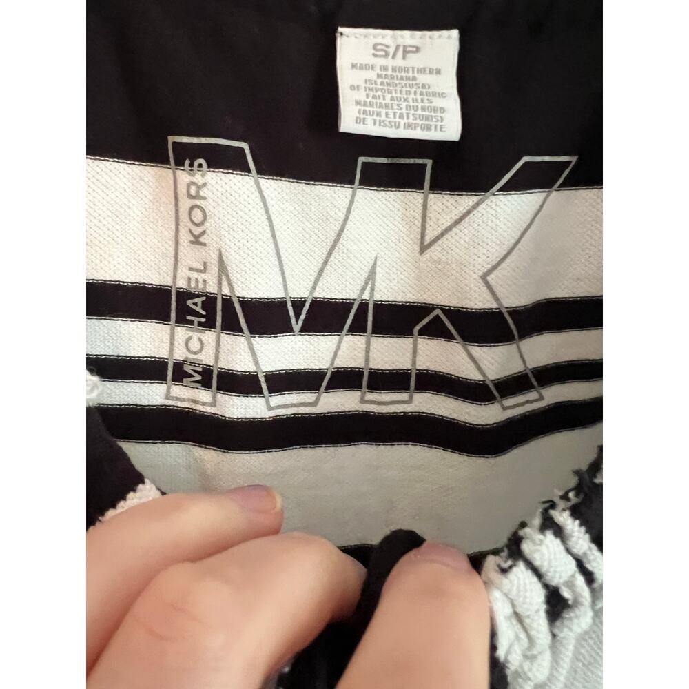 Vintage Michael Kors Black White Stripe Top Raw Edge Neck Y2K T Shirt Women's S - Picture 5 of 14